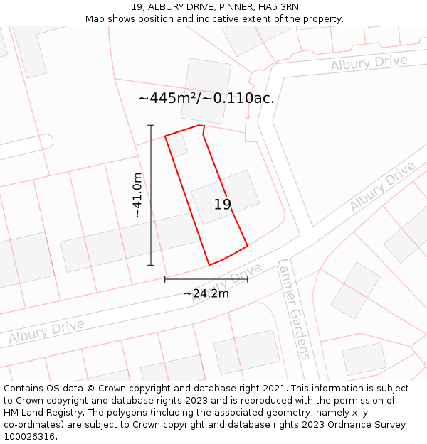 19, ALBURY DRIVE, PINNER, HA5 3RN: Plot and title map