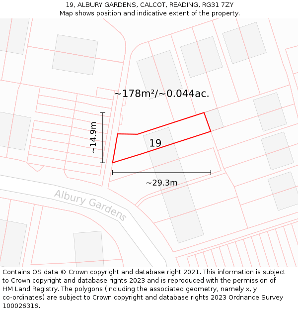 19, ALBURY GARDENS, CALCOT, READING, RG31 7ZY: Plot and title map