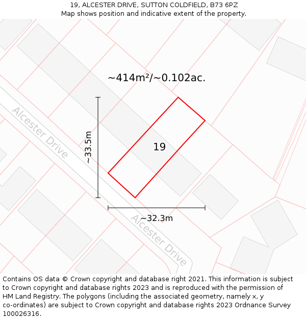 19, ALCESTER DRIVE, SUTTON COLDFIELD, B73 6PZ: Plot and title map