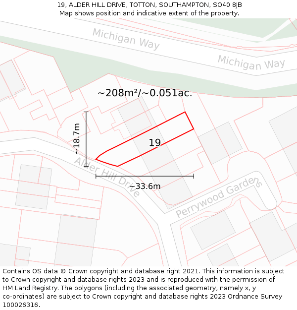 19, ALDER HILL DRIVE, TOTTON, SOUTHAMPTON, SO40 8JB: Plot and title map