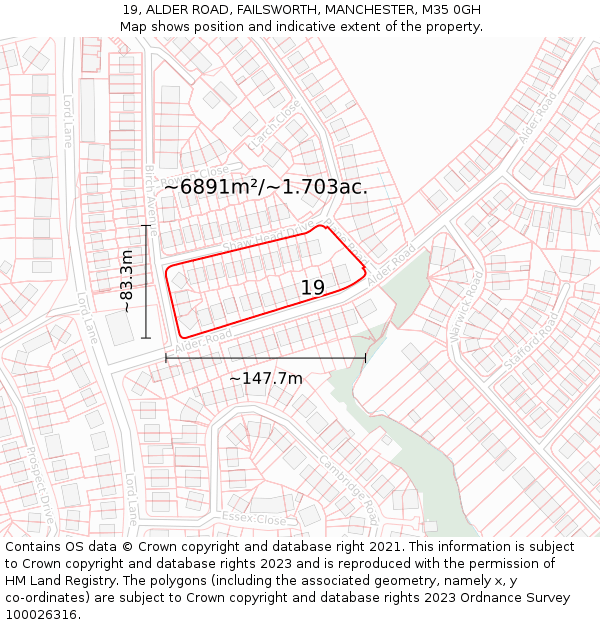 19, ALDER ROAD, FAILSWORTH, MANCHESTER, M35 0GH: Plot and title map