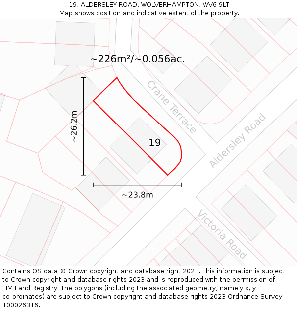 19, ALDERSLEY ROAD, WOLVERHAMPTON, WV6 9LT: Plot and title map