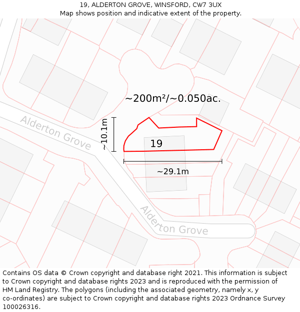 19, ALDERTON GROVE, WINSFORD, CW7 3UX: Plot and title map