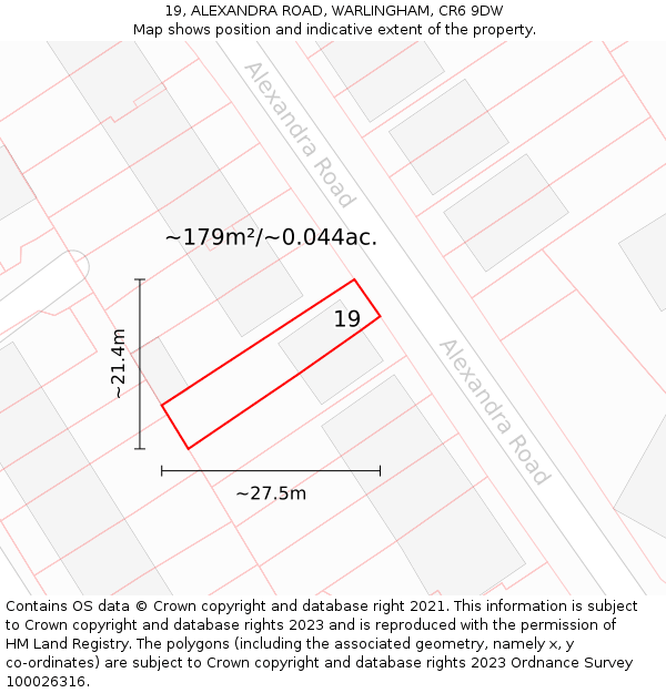 19, ALEXANDRA ROAD, WARLINGHAM, CR6 9DW: Plot and title map