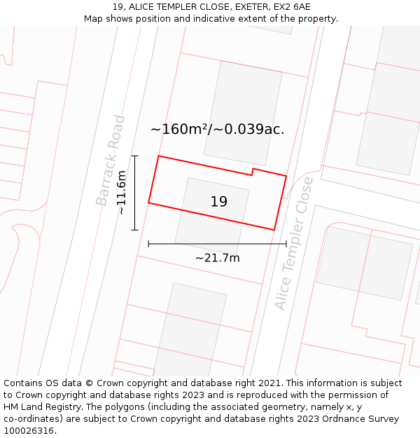 19, ALICE TEMPLER CLOSE, EXETER, EX2 6AE: Plot and title map