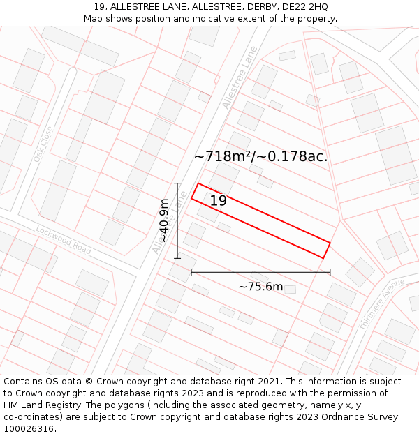 19, ALLESTREE LANE, ALLESTREE, DERBY, DE22 2HQ: Plot and title map