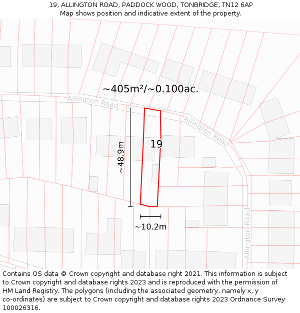 19, ALLINGTON ROAD, PADDOCK WOOD, TONBRIDGE, TN12 6AP: Plot and title map