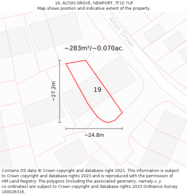 19, ALTON GROVE, NEWPORT, TF10 7UF: Plot and title map