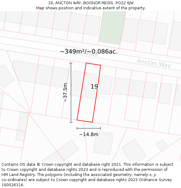 19, ANCTON WAY, BOGNOR REGIS, PO22 6JW: Plot and title map