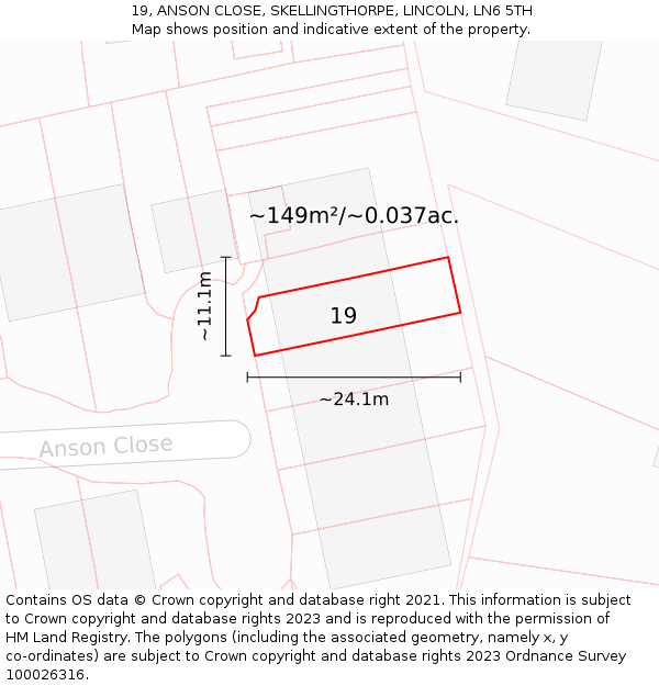 19, ANSON CLOSE, SKELLINGTHORPE, LINCOLN, LN6 5TH: Plot and title map