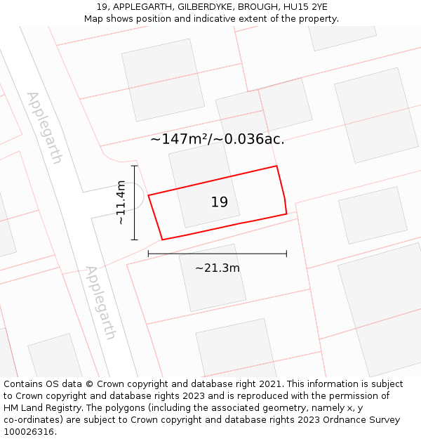 19, APPLEGARTH, GILBERDYKE, BROUGH, HU15 2YE: Plot and title map