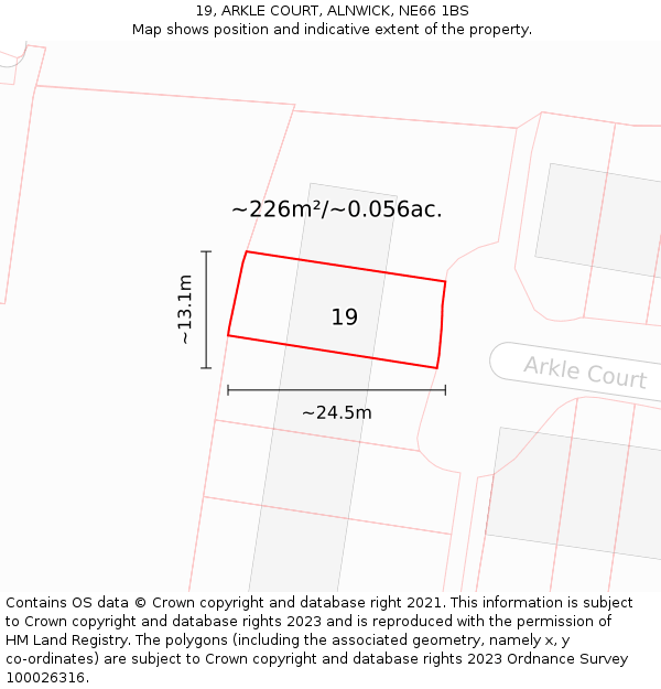 19, ARKLE COURT, ALNWICK, NE66 1BS: Plot and title map