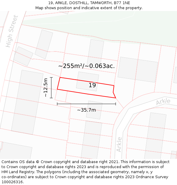 19, ARKLE, DOSTHILL, TAMWORTH, B77 1NE: Plot and title map