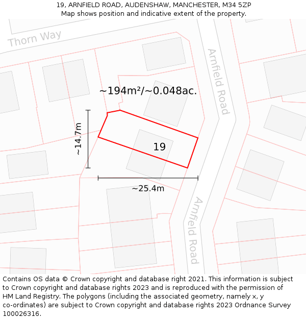 19, ARNFIELD ROAD, AUDENSHAW, MANCHESTER, M34 5ZP: Plot and title map