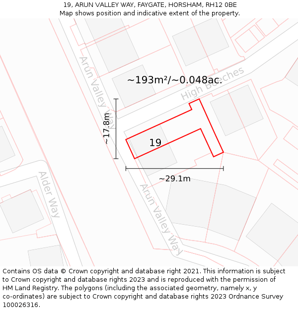 19, ARUN VALLEY WAY, FAYGATE, HORSHAM, RH12 0BE: Plot and title map