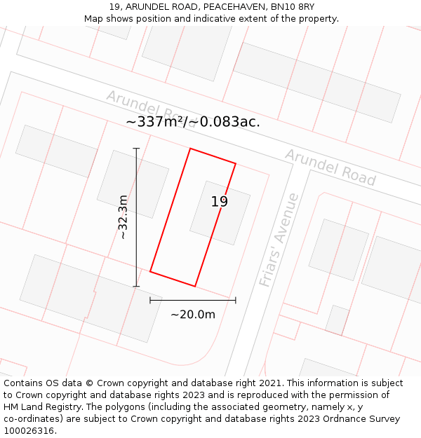 19, ARUNDEL ROAD, PEACEHAVEN, BN10 8RY: Plot and title map