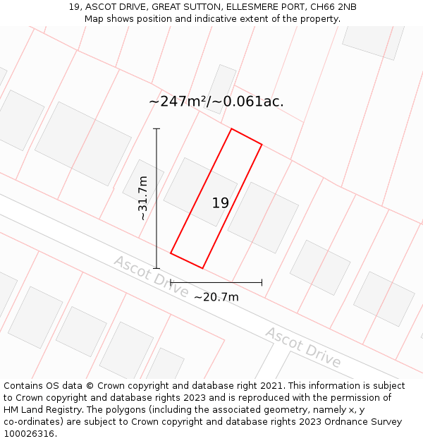 19, ASCOT DRIVE, GREAT SUTTON, ELLESMERE PORT, CH66 2NB: Plot and title map