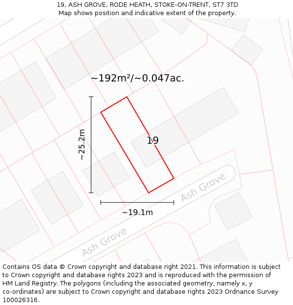 19, ASH GROVE, RODE HEATH, STOKE-ON-TRENT, ST7 3TD: Plot and title map