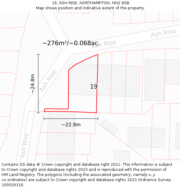 19, ASH RISE, NORTHAMPTON, NN2 8SB: Plot and title map