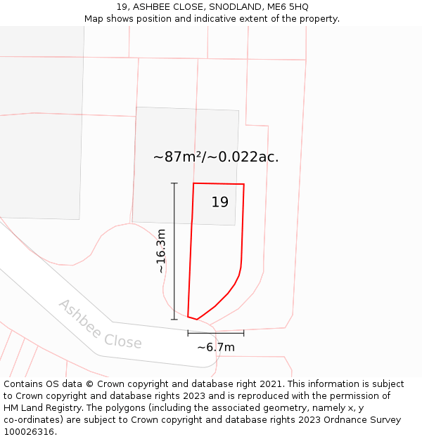 19, ASHBEE CLOSE, SNODLAND, ME6 5HQ: Plot and title map