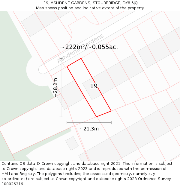 19, ASHDENE GARDENS, STOURBRIDGE, DY8 5JQ: Plot and title map