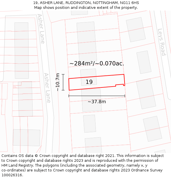 19, ASHER LANE, RUDDINGTON, NOTTINGHAM, NG11 6HS: Plot and title map