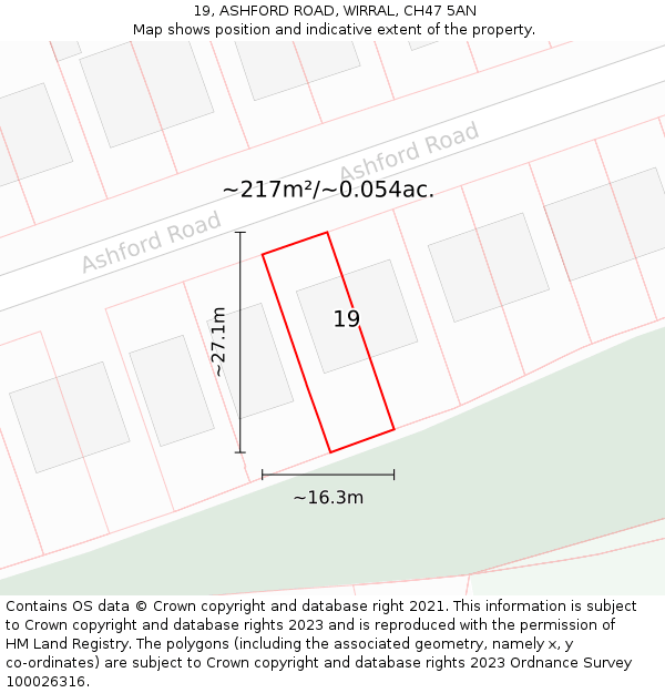 19, ASHFORD ROAD, WIRRAL, CH47 5AN: Plot and title map