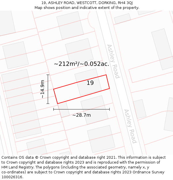 19, ASHLEY ROAD, WESTCOTT, DORKING, RH4 3QJ: Plot and title map