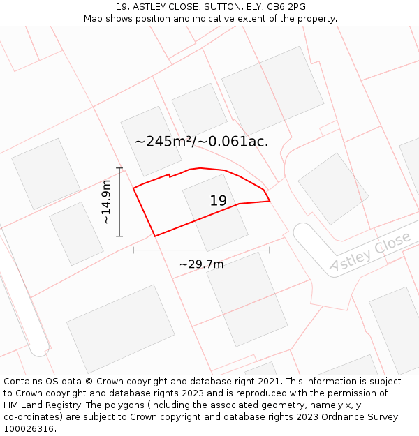 19, ASTLEY CLOSE, SUTTON, ELY, CB6 2PG: Plot and title map