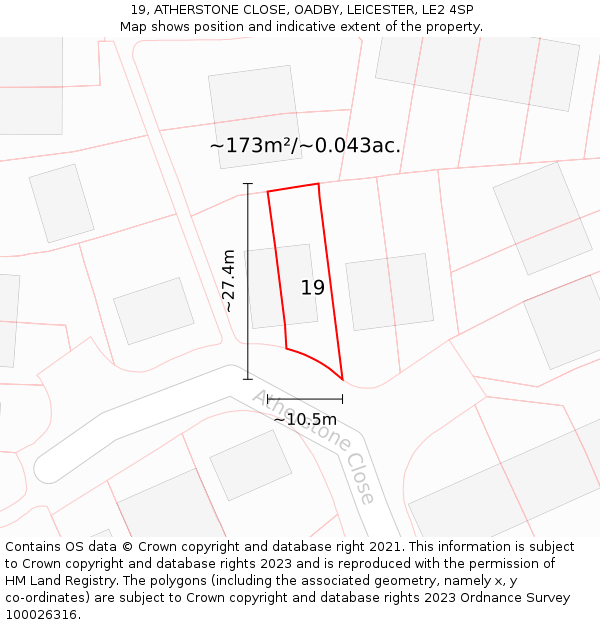 19, ATHERSTONE CLOSE, OADBY, LEICESTER, LE2 4SP: Plot and title map