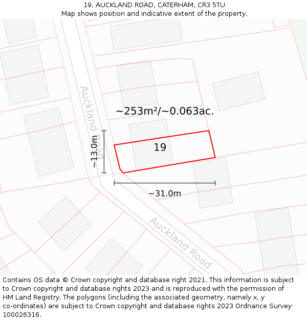 19, AUCKLAND ROAD, CATERHAM, CR3 5TU: Plot and title map