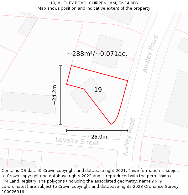 19, AUDLEY ROAD, CHIPPENHAM, SN14 0DY: Plot and title map