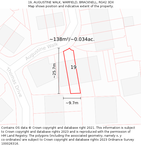 19, AUGUSTINE WALK, WARFIELD, BRACKNELL, RG42 3DX: Plot and title map