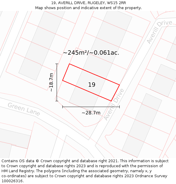 19, AVERILL DRIVE, RUGELEY, WS15 2RR: Plot and title map