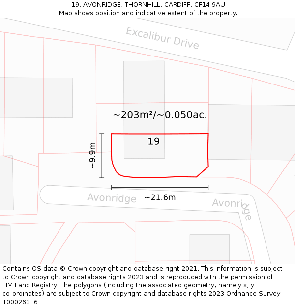 19, AVONRIDGE, THORNHILL, CARDIFF, CF14 9AU: Plot and title map