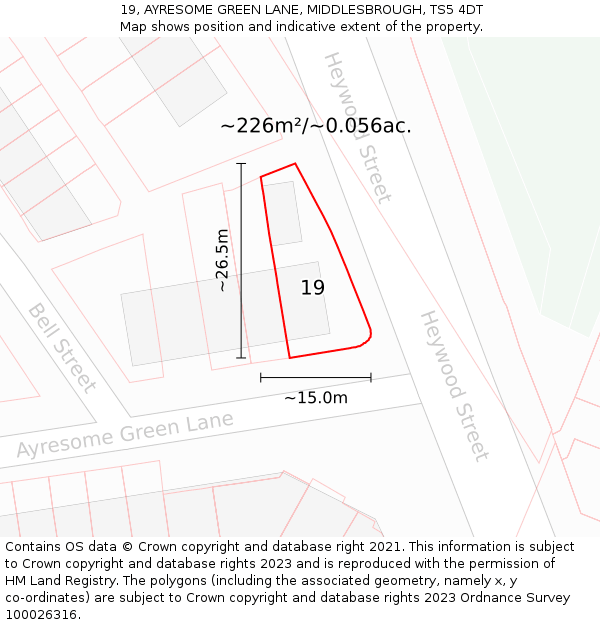 19, AYRESOME GREEN LANE, MIDDLESBROUGH, TS5 4DT: Plot and title map