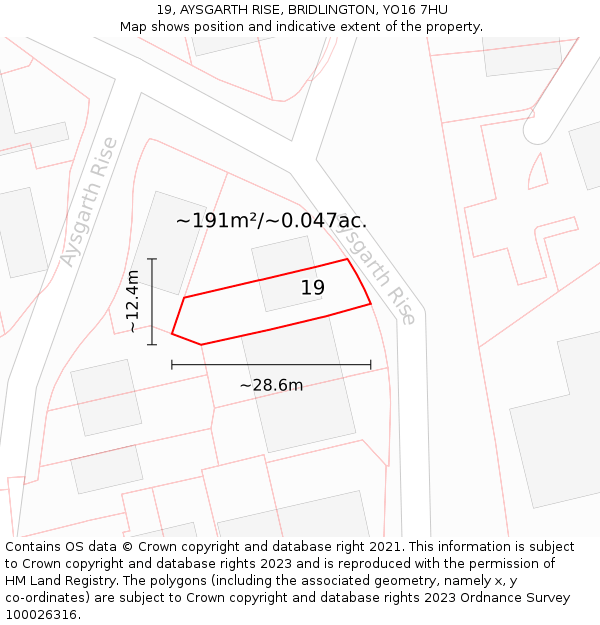 19, AYSGARTH RISE, BRIDLINGTON, YO16 7HU: Plot and title map