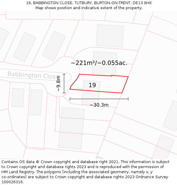 19, BABBINGTON CLOSE, TUTBURY, BURTON-ON-TRENT, DE13 9HX: Plot and title map