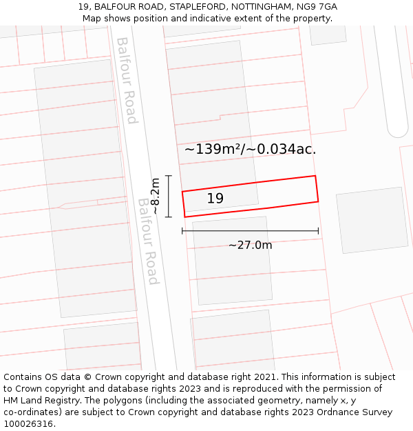 19, BALFOUR ROAD, STAPLEFORD, NOTTINGHAM, NG9 7GA: Plot and title map