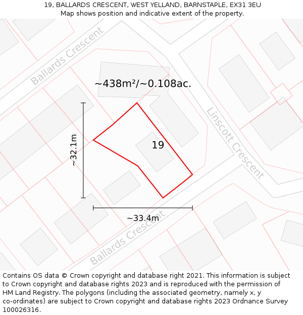 19, BALLARDS CRESCENT, WEST YELLAND, BARNSTAPLE, EX31 3EU: Plot and title map