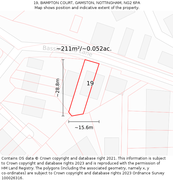 19, BAMPTON COURT, GAMSTON, NOTTINGHAM, NG2 6PA: Plot and title map