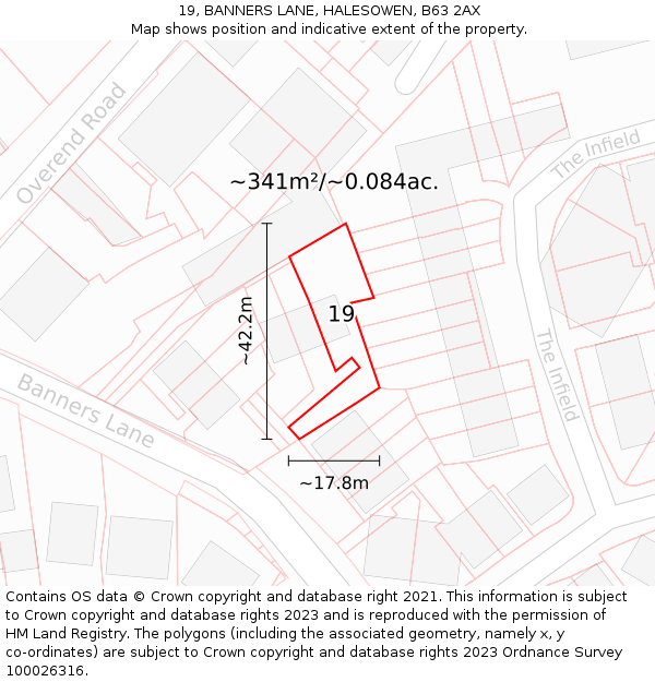 19, BANNERS LANE, HALESOWEN, B63 2AX: Plot and title map