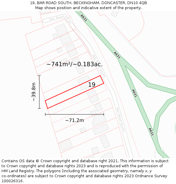 19, BAR ROAD SOUTH, BECKINGHAM, DONCASTER, DN10 4QB: Plot and title map