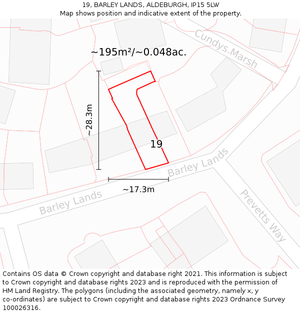 19, BARLEY LANDS, ALDEBURGH, IP15 5LW: Plot and title map