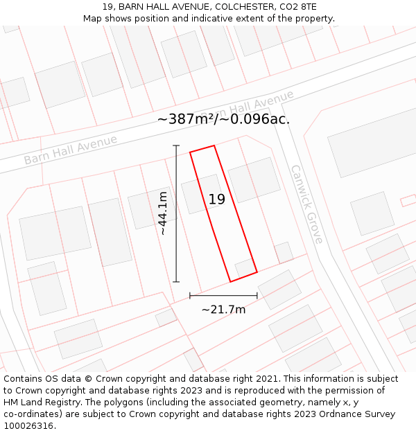 19, BARN HALL AVENUE, COLCHESTER, CO2 8TE: Plot and title map