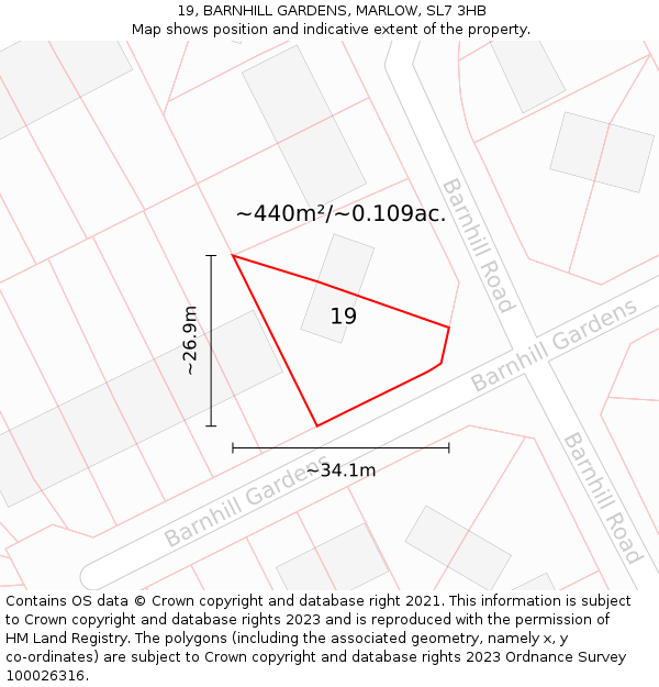 19, BARNHILL GARDENS, MARLOW, SL7 3HB: Plot and title map