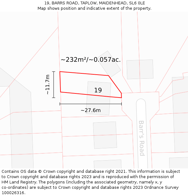 19, BARRS ROAD, TAPLOW, MAIDENHEAD, SL6 0LE: Plot and title map