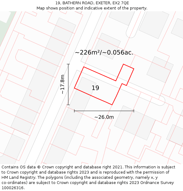 19, BATHERN ROAD, EXETER, EX2 7QE: Plot and title map