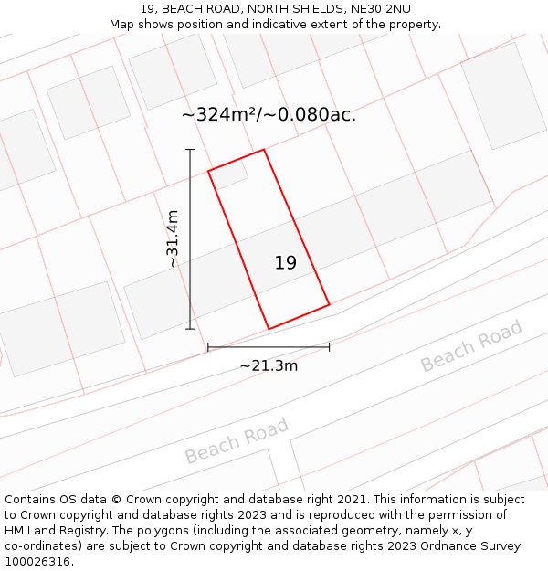 19, BEACH ROAD, NORTH SHIELDS, NE30 2NU: Plot and title map