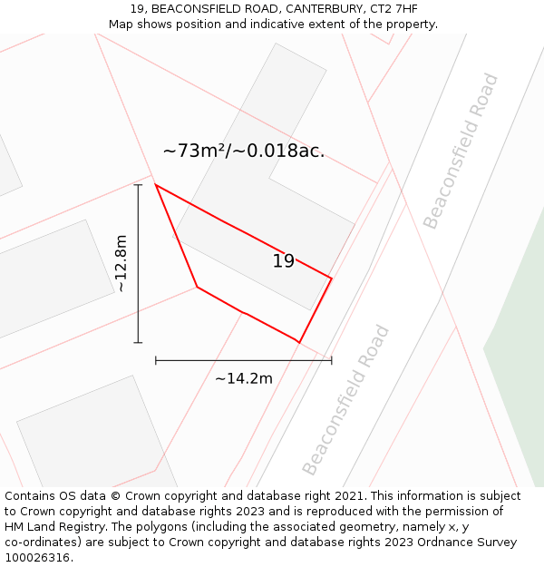 19, BEACONSFIELD ROAD, CANTERBURY, CT2 7HF: Plot and title map